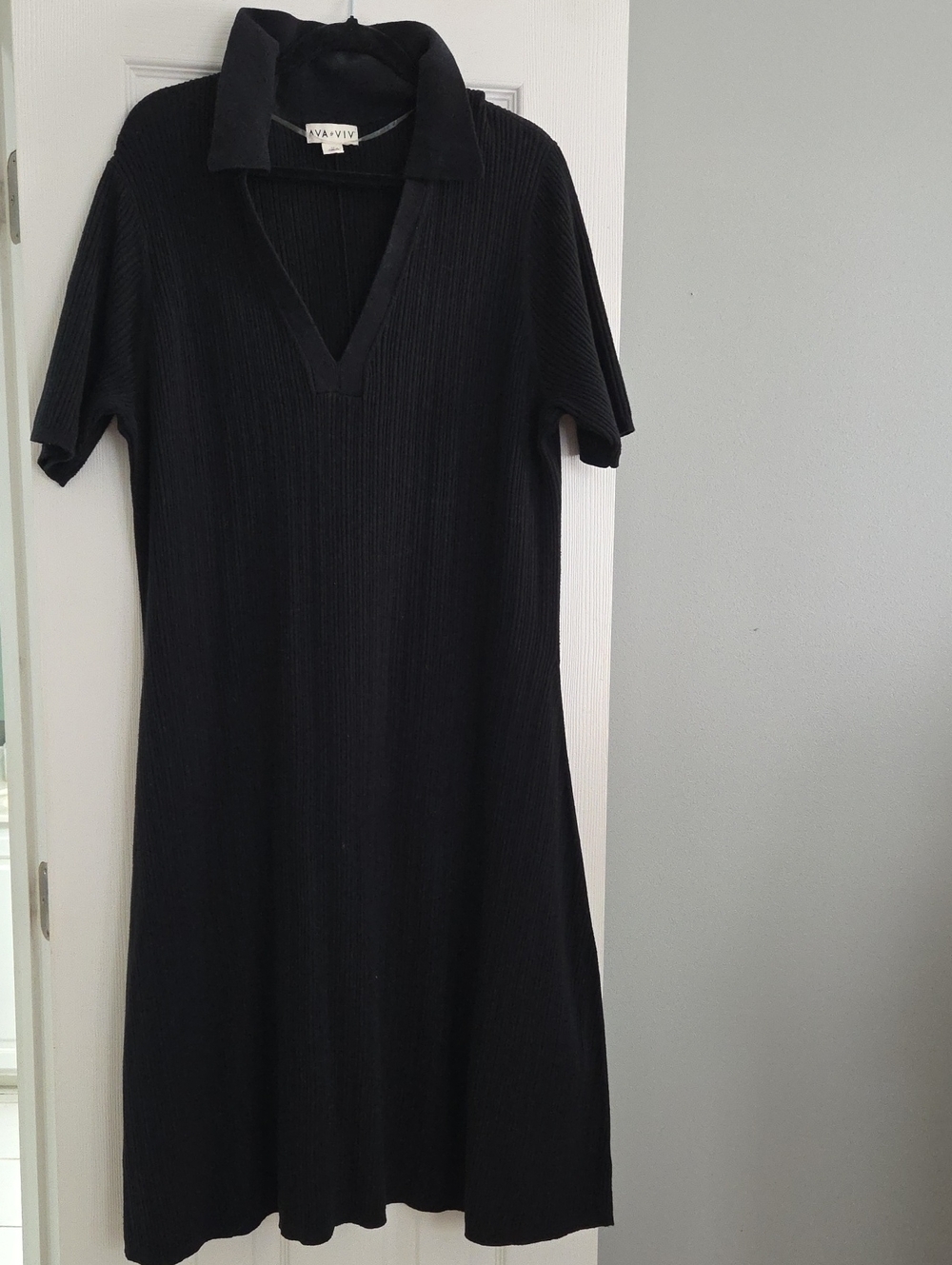 AVA & VIV Ribbed V-Neck Polo Dress